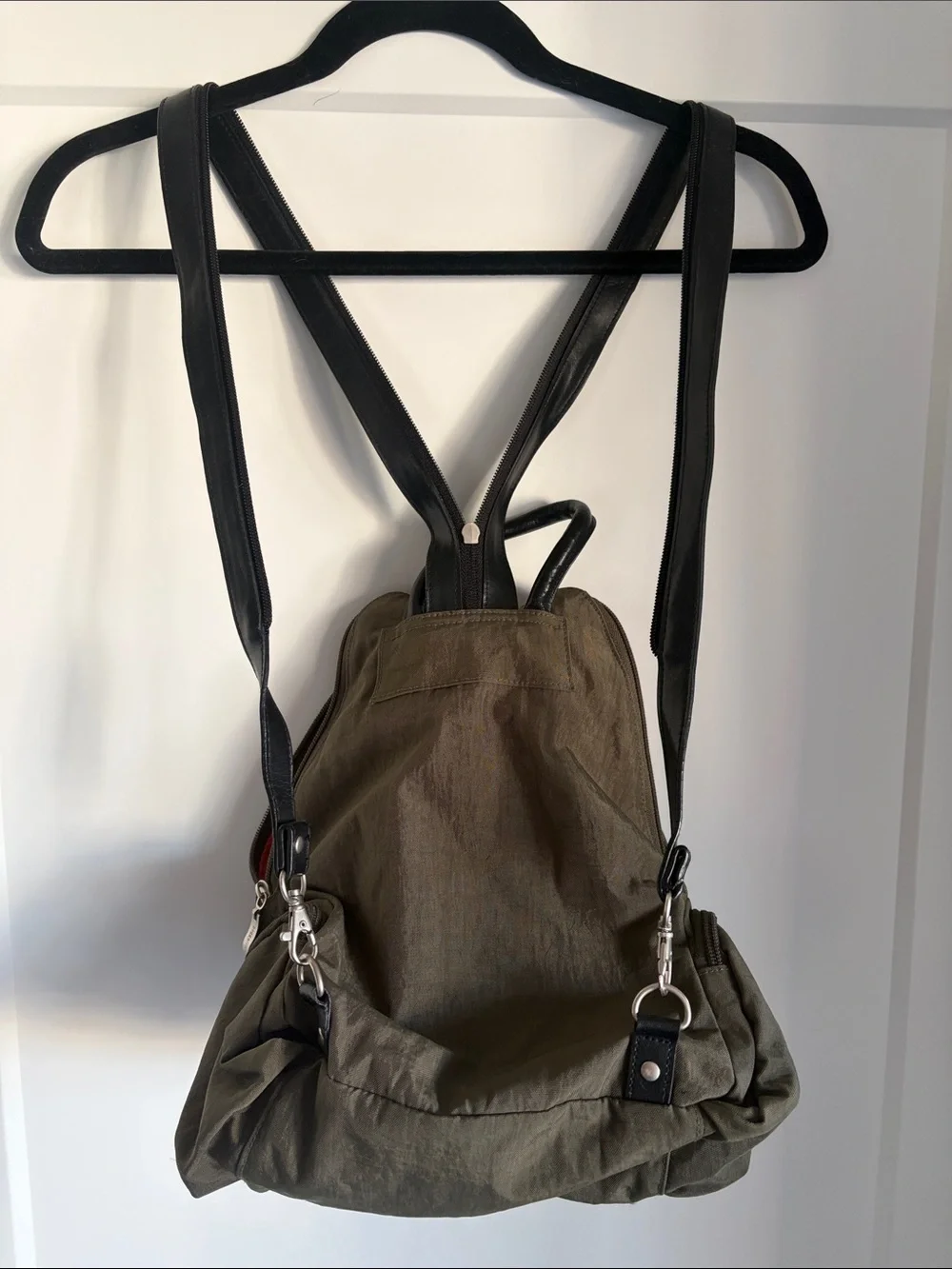 Baggallini Olive and Black Nylon and leather Backpack